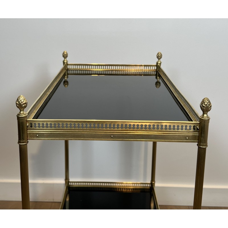 Pair of Neoclassical Style Brass Side Tables with Black Lacquered Tops by Maison Jansen