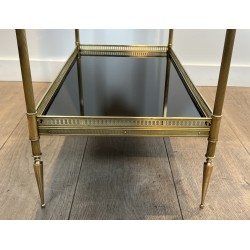 Pair of Neoclassical Style Brass Side Tables with Black Lacquered Tops by Maison Jansen