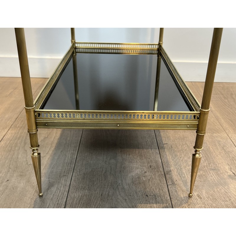 Pair of Neoclassical Style Brass Side Tables with Black Lacquered Tops by Maison Jansen