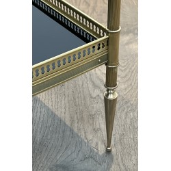 Pair of Neoclassical Style Brass Side Tables with Black Lacquered Tops by Maison Jansen