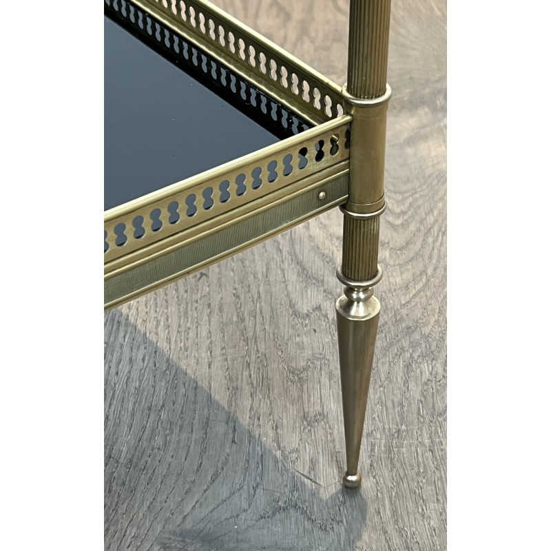 Pair of Neoclassical Style Brass Side Tables with Black Lacquered Tops by Maison Jansen