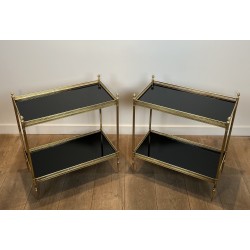 Pair of Neoclassical Style Brass Side Tables with Black Lacquered Tops by Maison Jansen
