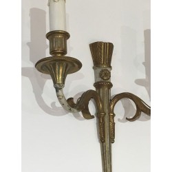 Paire d'Appliques de Style Louis XVI en Bronze et Patine Blanc Cassé