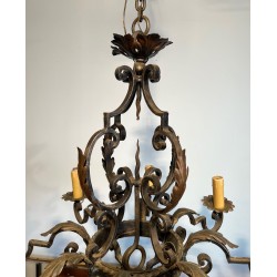 Large 8 lights Wrought Iron Chandelier. Circa 1950