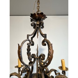 Large 8 lights Wrought Iron Chandelier. Circa 1950