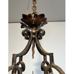 Large 8 lights Wrought Iron Chandelier. Circa 1950