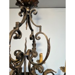 Large 8 lights Wrought Iron Chandelier. Circa 1950