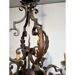 Large 8 lights Wrought Iron Chandelier. Circa 1950