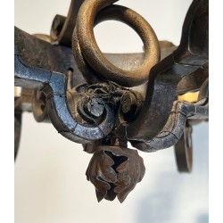 Large 8 lights Wrought Iron Chandelier. Circa 1950