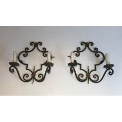Pair of Large Decorative Wrought Iron Wall Sconces