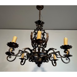 Large 8 lights Wrought Iron Chandelier. Circa 1950