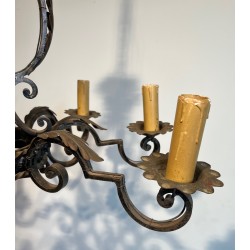 Large 8 lights Wrought Iron Chandelier. Circa 1950