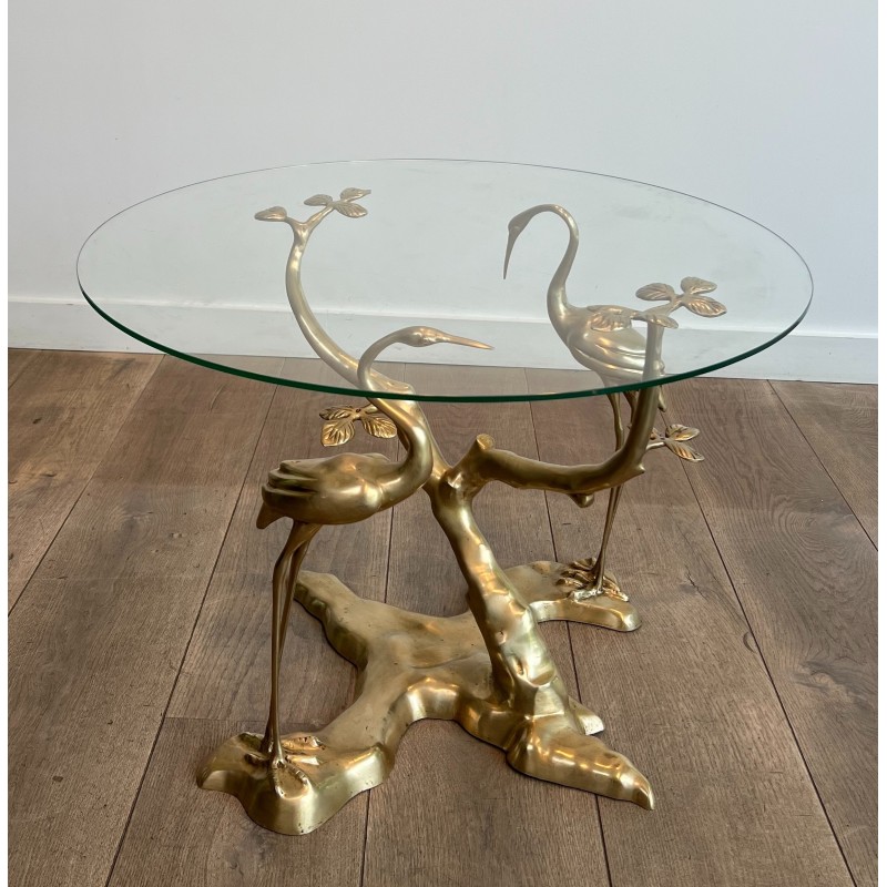 Brass Coffee Table with Cranes and Bonsai by Willy Daro, Belgium, circa 1970 | Maison BARROIS