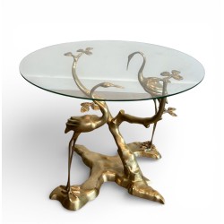 Brass Coffee Table with Cranes and Bonsai by Willy Daro, Belgium, circa 1970 | Maison BARROIS
