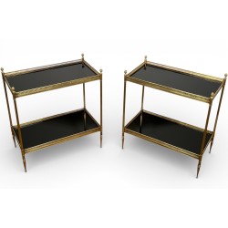 Pair of Neoclassical Style Brass Side Tables with Black Lacquered Tops by Maison Jansen