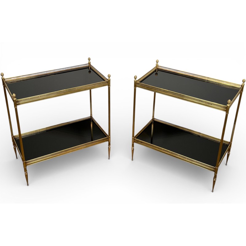 Paire de Boûts de Canapé de Style Néoclassique en Laiton et Plateaux de Verre Laqué Noir de la Maison Jansen
