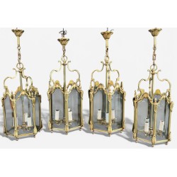 Suite de 4 Lanternes en Bronze et Verre de Style Louis XV à 6 Faces
