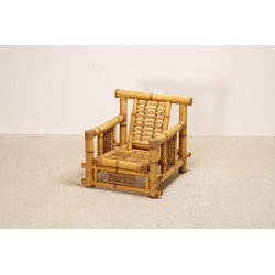 Pair Large Bamboo Armchairs Pierre Frey Cushions French circa 1970