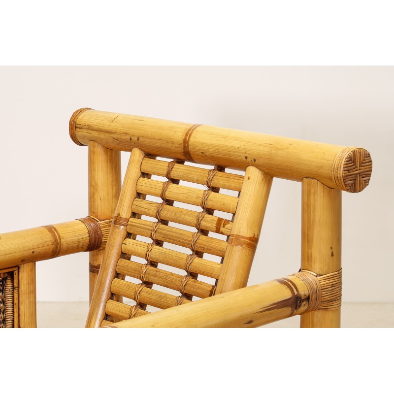 Pair Large Bamboo Armchairs Pierre Frey Cushions French circa 1970