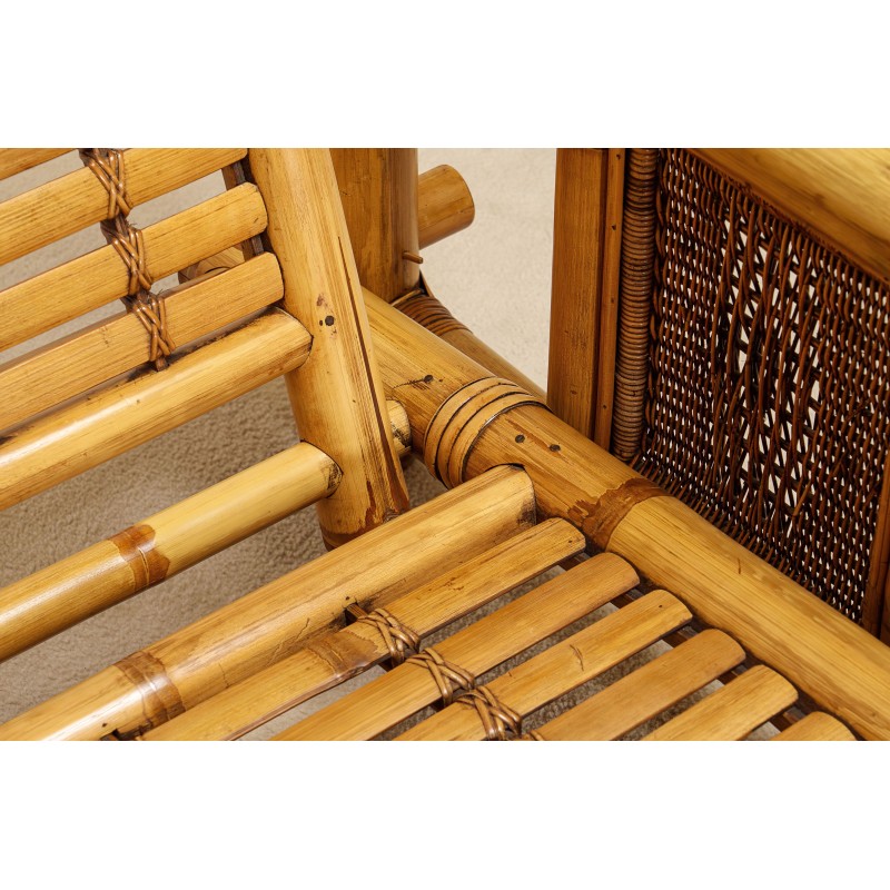 Paire Fauteuils Bambou Coussins Pierre Frey France 1970