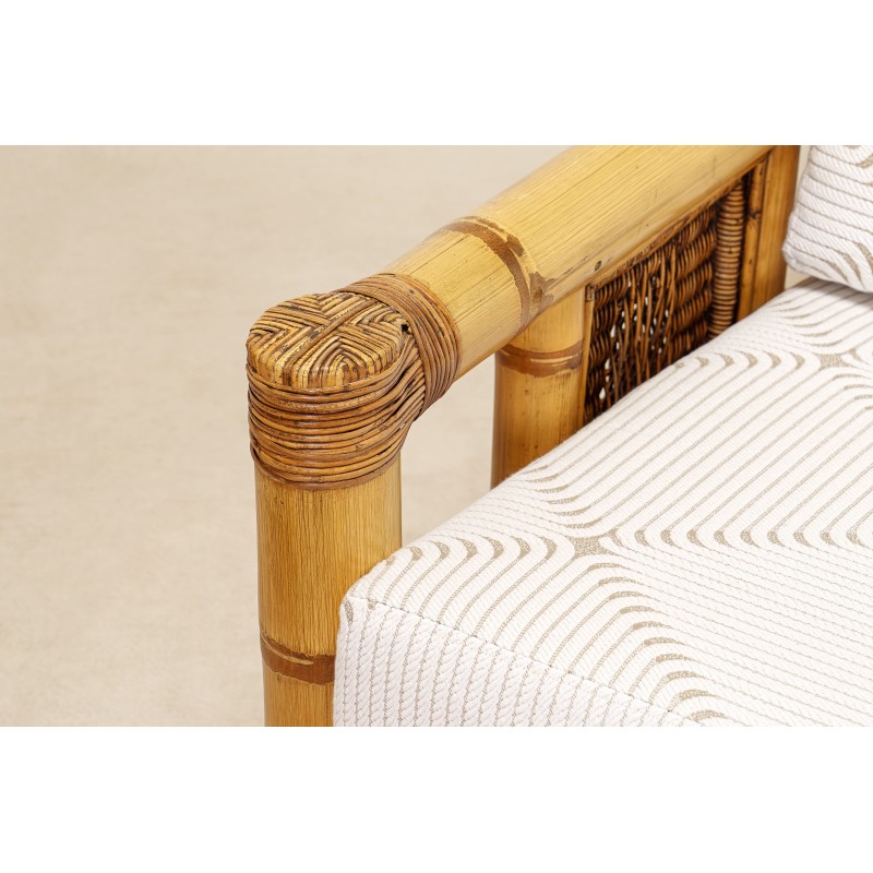 Pair Large Bamboo Armchairs Pierre Frey Cushions French circa 1970