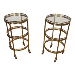 Pair of Round Art Déco Drinks Trolleys with Removable Trays, Maison Jansen, c. 1940