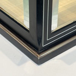 Napoleon III Jewelry Box in Black Lacquered Wood with Beveled Glass inlaid with Mother-of-Pearl and Brass Trim