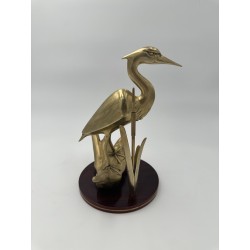 Paire de Sculptures en Laiton Représentant Des Oiseaux Stylisés sur Socle en Bois