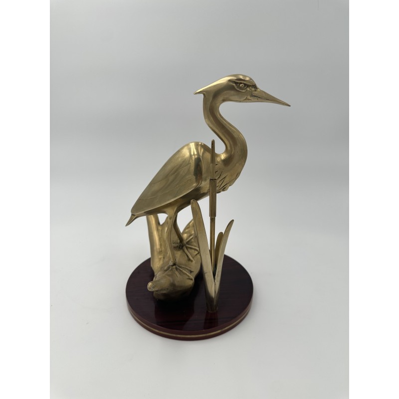 Paire de Sculptures en Laiton Représentant Des Oiseaux Stylisés sur Socle en Bois