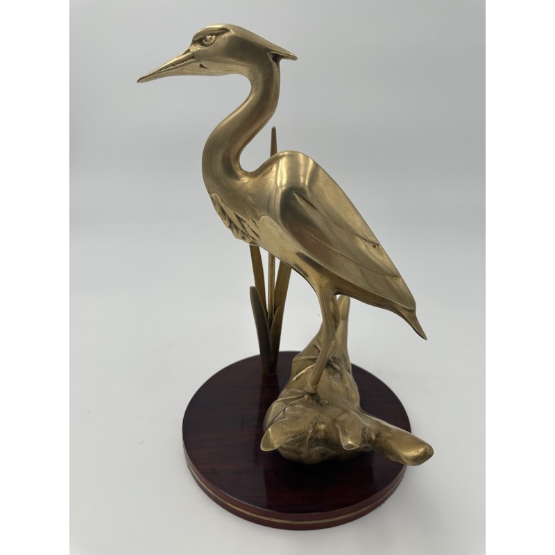 Pair of Brass Sculptures Depicting Stylized Birds on Wooden Bases