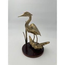 Paire de Sculptures en Laiton Représentant Des Oiseaux Stylisés sur Socle en Bois