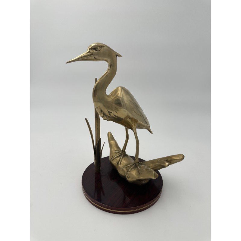Paire de Sculptures en Laiton Représentant Des Oiseaux Stylisés sur Socle en Bois