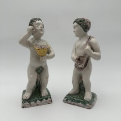 Pair of Brussels Faience Allegorical Figures of the Seasons, Late 18th - Early 19th Century.