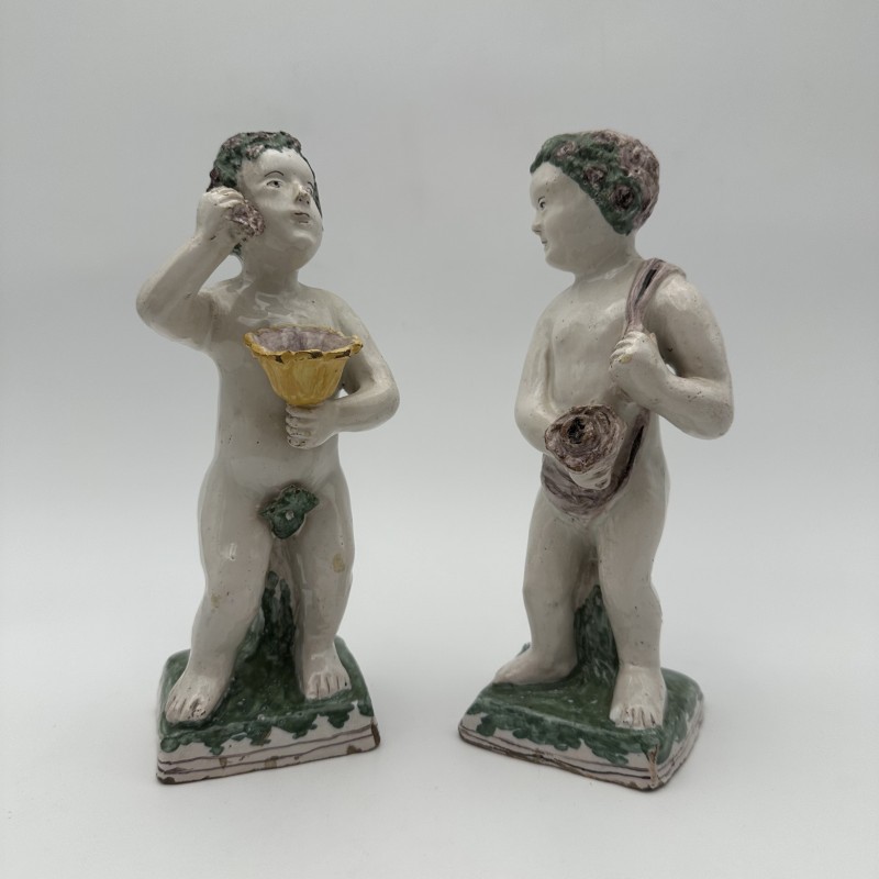 Pair of Brussels Faience Allegorical Figures of the Seasons, Late 18th - Early 19th Century.