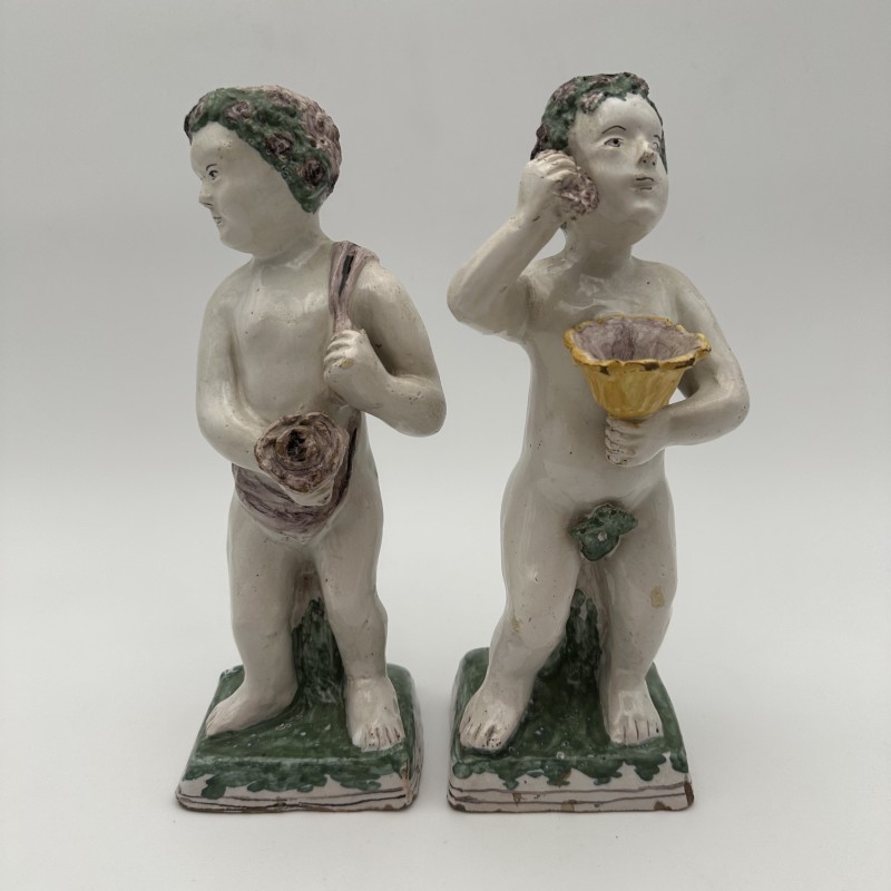 Pair of Brussels Faience Allegorical Figures of the Seasons, Late 18th - Early 19th Century.