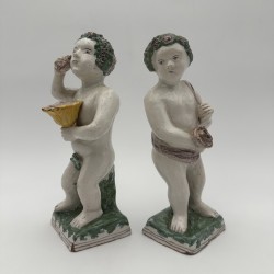 Pair of Brussels Faience Allegorical Figures of the Seasons, Late 18th - Early 19th Century.