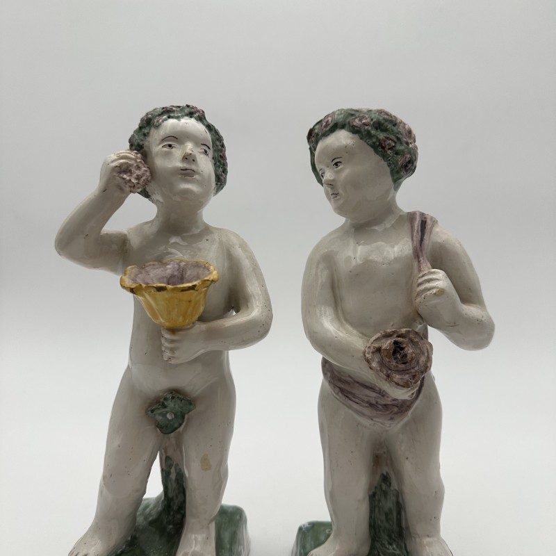 Pair of Brussels Faience Allegorical Figures of the Seasons, Late 18th - Early 19th Century.