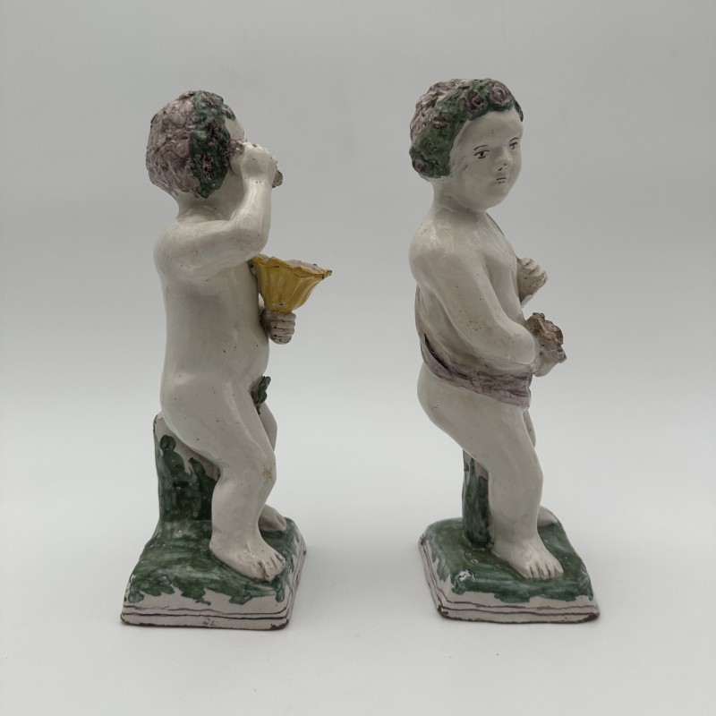 Pair of Brussels Faience Allegorical Figures of the Seasons, Late 18th - Early 19th Century.