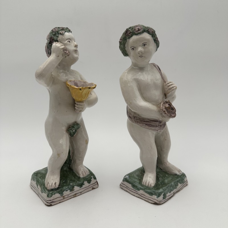 Pair of Brussels Faience Allegorical Figures of the Seasons, Late 18th - Early 19th Century.