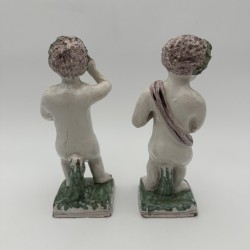 Pair of Brussels Faience Allegorical Figures of the Seasons, Late 18th - Early 19th Century.