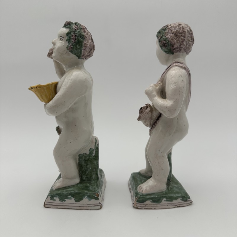 Pair of Brussels Faience Allegorical Figures of the Seasons, Late 18th - Early 19th Century.