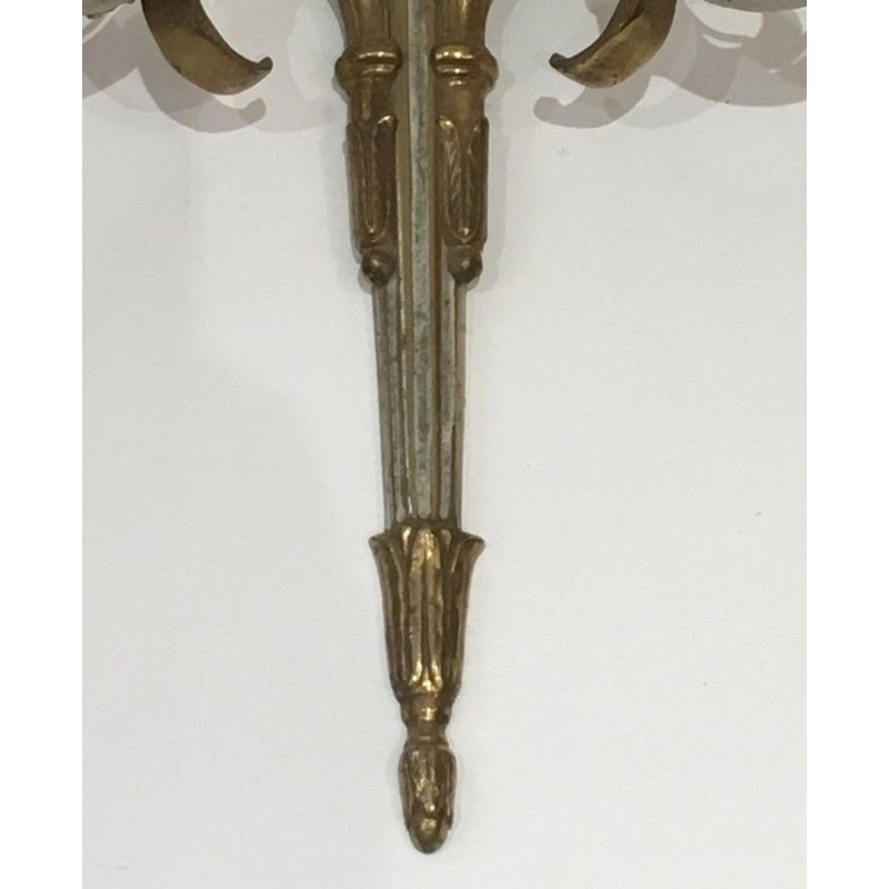 Paire d'Appliques de Style Louis XVI en Bronze et Patine Blanc Cassé