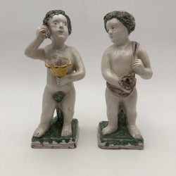 Pair of Brussels Faience Allegorical Figures of the Seasons, Late 18th - Early 19th Century.