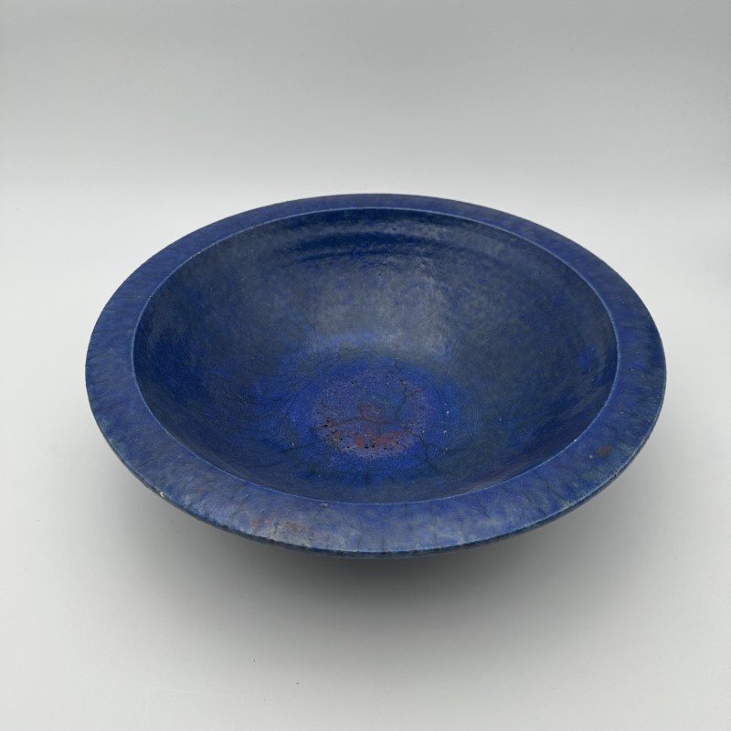 Brutalist Blue Ceramic Bowl 1960s | Signed Studio Pottery