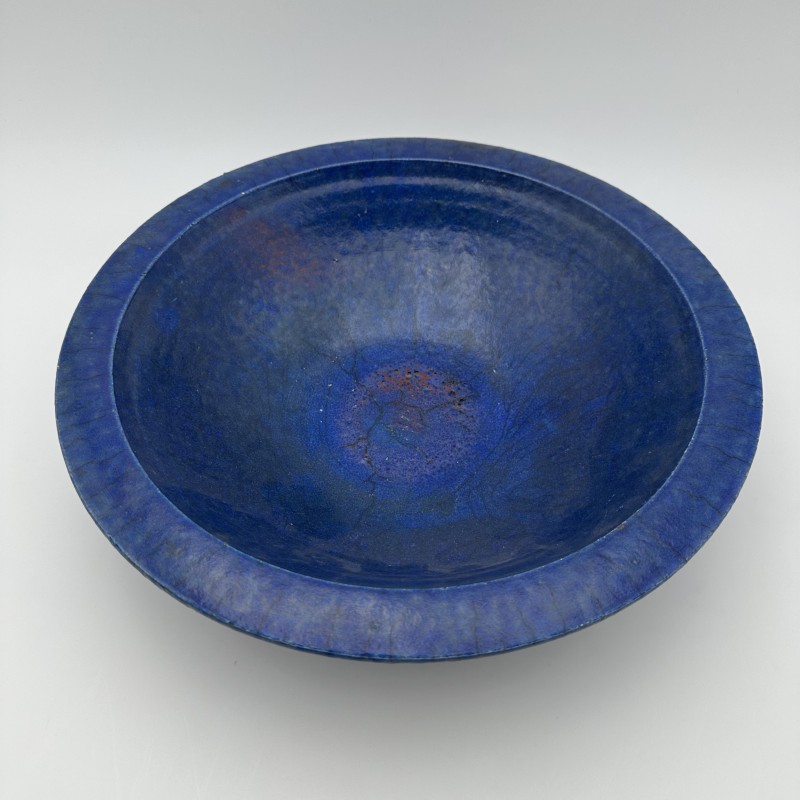 Brutalist Blue Ceramic Bowl 1960s | Signed Studio Pottery