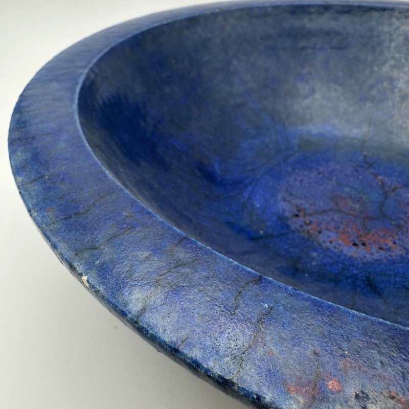 Coupe Céramique Bleue Brutaliste Années 1960 | Pièce Signée