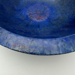 Brutalist Blue Ceramic Bowl 1960s | Signed Studio Pottery