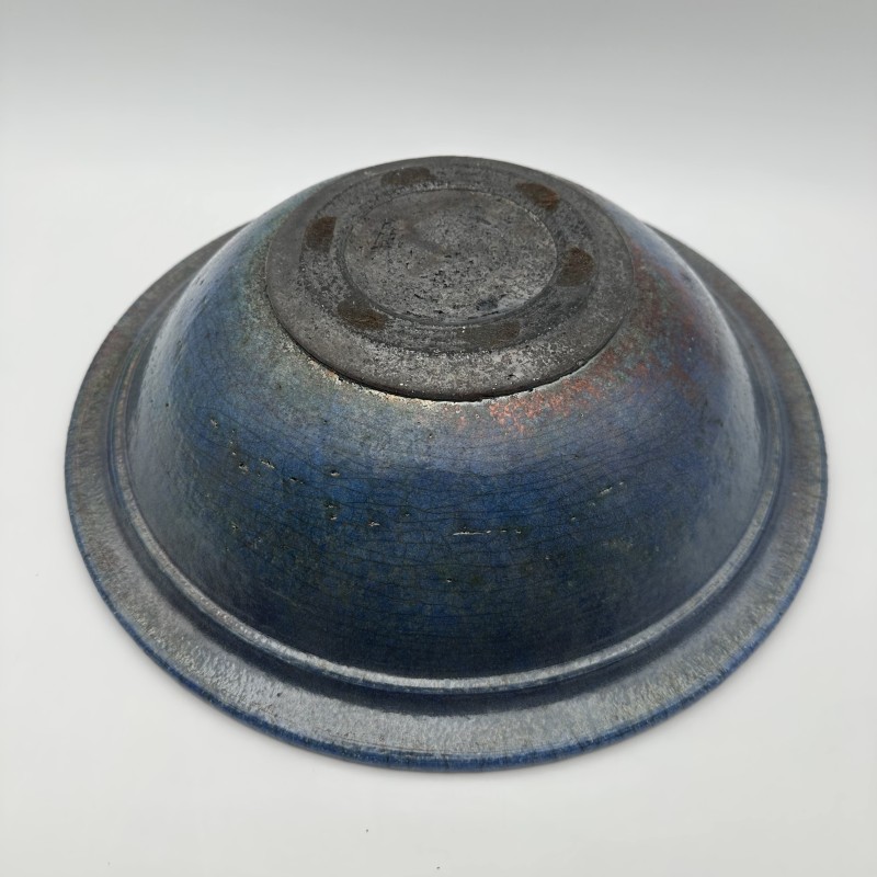 Coupe Céramique Bleue Brutaliste Années 1960 | Pièce Signée