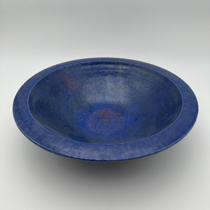 Brutalist Blue Ceramic Bowl 1960s | Signed Studio Pottery