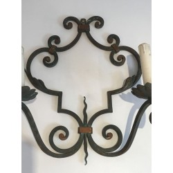Paire d'Importantes Appliques Décoratives en Fer Forgé